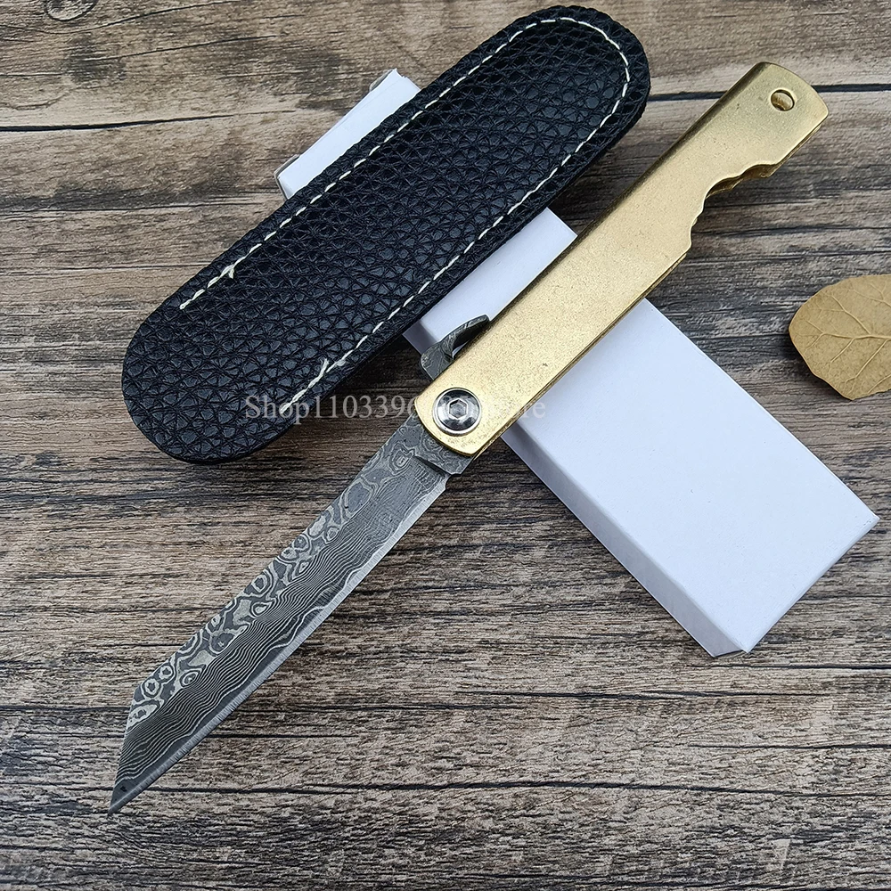 Портативный нож с дамасским рисунком EDC Охотничий складной нож карманный нож с медной ручкой нож для выживания фрукторез Ручной инструмент