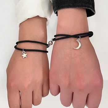 1 пара модных браслетов с магнитной подвеской в виде звезды и Луны, пара браслетов для женщин, браслет-цепочка ручной работы, Дружба, минималистичные ювелирные изделия