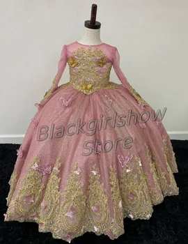 15 розовых пышных платьев 2024 Сказочная Фантазия Маленькой принцессы с аппликацией в виде шали Бабочки, большим бантом на спине, свадебное платье