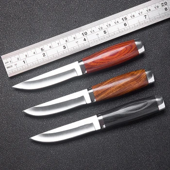 1шт Острый Фруктовый нож из нержавеющей стали с деревянной ручкой, Универсальный Карманный Нож для нарезки мяса для барбекю для Дома и барбекю