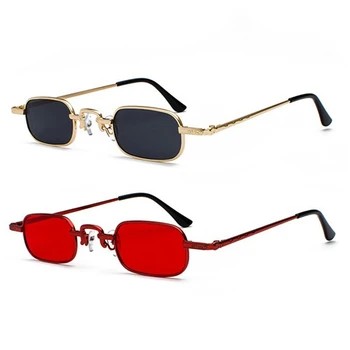 2 шт Ретро-панк-очки, Прозрачные квадратные солнцезащитные очки, женские Ретро-солнцезащитные очки, мужские, Металлическая оправа, черный Серый + Золотой и красный
