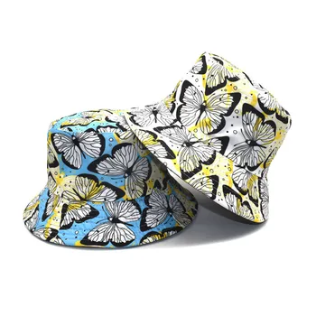 2023 Four Seasons Хлопковая широкополая шляпа с мультяшным принтом бабочки, шляпа рыбака, солнцезащитная кепка для мужчин и женщин для путешествий на открытом воздухе 196