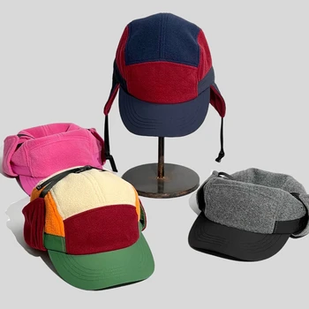 2023 Зимняя шапка-ушанка, бейсболка для мужчин и женщин, уличная теплая лоскутная шапка-бомбер с короткими полями, защита ушей, Пилотная шляпа