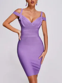 2023 Новое Сексуальное платье без рукавов с V-образным вырезом и открытой спиной, Фиолетовое Миди-Облегающее Женское платье для знаменитостей, Вечернее платье для вечеринок, Vestido