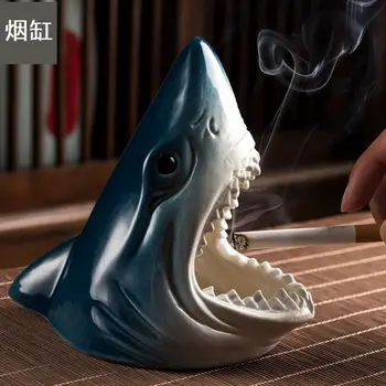 2023 Новое Творческое Украшение Shark Personality Trend Ветрозащитная Керамическая Пепельница Для Домашнего Офиса