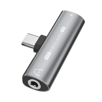 2в1 USB Type-C к USB C /3,5 мм Адаптер Для наушников ЦАП Для Наушников Аудио Конвертер 32 Бит/384 кГц Цифровой декодер PD27W Серый