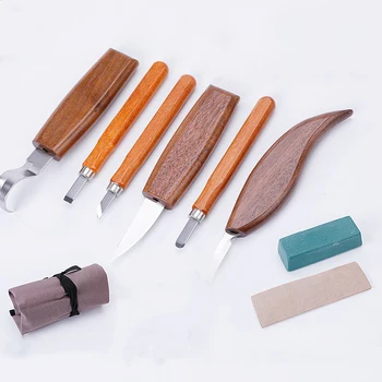 B50 10шт Нож для резьбы по дереву, стамеска, деревообрабатывающий резак, набор ручных инструментов для резьбы по дереву, скульптурная ложка, резак для резьбы по дереву