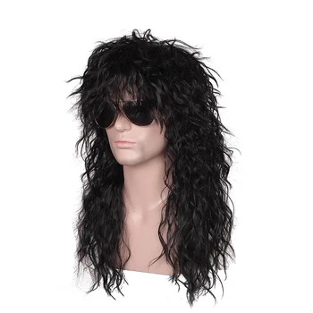 HAIRJOY Забавный парик для косплея на Хэллоуин Для мужчин и женщин 70-х 80-х годов, Длинный Кудрявый Черный костюм рокера, парик