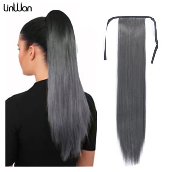 linwan Синтетический Длинный прямой конский хвост для женщин, лента, завязывающаяся шнурком на волосах, наращивание волос, натуральный поддельный шиньон