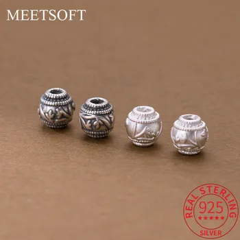 MEETSOFT S999 Стерлинговое серебро, бусины из твердого серебра с потрепанными буквами, украшения из плетеных браслетов ручной работы, аксессуар