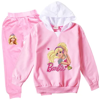 MINISO - Толстовки для маленьких девочек Barbie, комплект детской одежды, пуловер, спортивный костюм, комплект толстовок для девочек для бега, 2 предмета