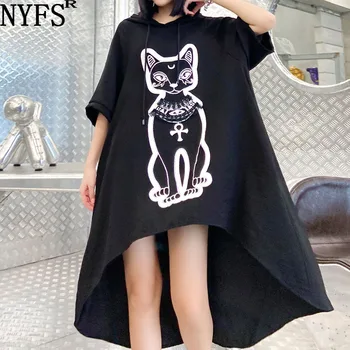 NYFS 2023 Летнее Новое Свободное Женское платье в корейском стиле Vestidos Robe Elbise Модное длинное платье с принтом кота