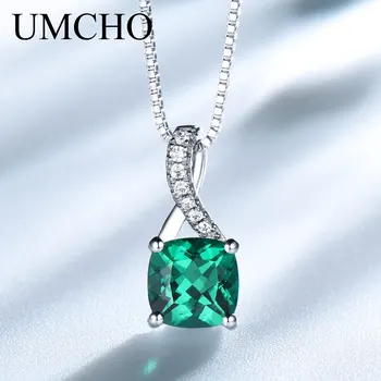 UMCHO Создала Изумрудные подвески с драгоценными камнями для женщин из цельного натурального серебра 925 пробы, ожерелье с подвеской в виде пасьянса, Новинка ювелирного бренда