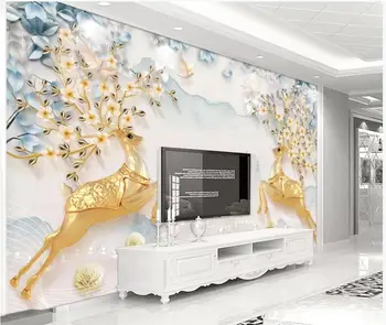 WDBH 3d обои на заказ фото Европейский минималистичный декор в виде тисненого лося гостиная 3d настенные фрески обои для стен 3 d