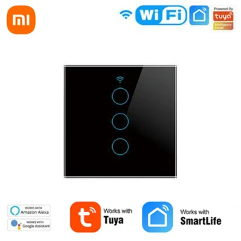 Xiaomi Tuya US WiFi Умный Настенный Выключатель 1/2/3/4 Банды Без Нейтрального Провода Сенсорный Датчик Светодиодные Выключатели Умный Дом Alexa Google Home