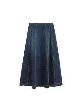 ZADATA 2023 новая женская модная однотонная универсальная юбка, подходящая для поездок на работу, повседневная юбка-трапеция в стиле ретро с высоким поясом и молнией
