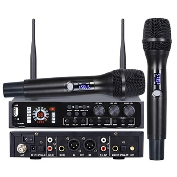 Беспроводная микрофонная система, набор беспроводных микрофонов, профессиональный динамический микрофон UHF, черный металл для караоке, домашняя церковь