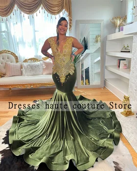 Блестящие Хрустально-зеленые вечерние платья 2023 года для чернокожих девушек, вечерние платья с бусинами, платье для выпускного вечера в стиле Русалки