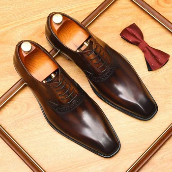 Весенне-осенние новые мужские деловые модельные туфли из натуральной кожи с квадратным носком, большие мужские туфли