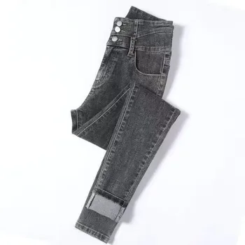 Винтажные джинсы с высокой талией для женщин, весна-осень-зима, тонкие, универсальные, повседневные, эластичные, облегающие брюки-карандаш, новинка 2023 года
