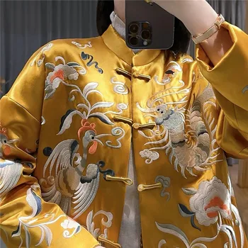 Высококачественная зимняя женская куртка с вышивкой в китайском стиле, элегантное женское ацетатное теплое пальто Hanfu Female S-XXL