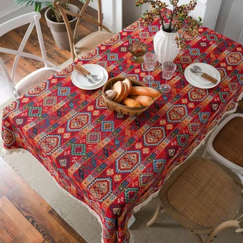 Высококачественная Марокканская скатерть в стиле ретро из плотной хлопчатобумажной льняной ткани, покрытие стола прямоугольной скатертью для украшения стола