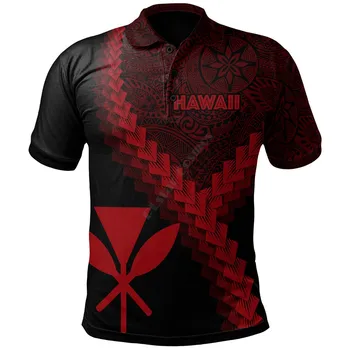 Гавайская рубашка-поло Канака, герб с полинезийской татуировкой, Летняя рубашка-поло с 3D принтом, Мужская и женская футболка с коротким рукавом 04