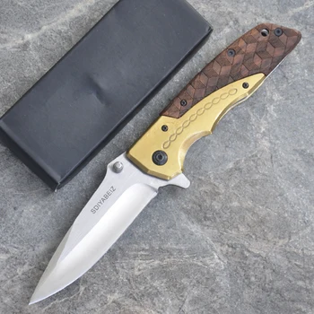 Дамасский походный нож с лезвием 7CR15MOV + деревянная ручка Охотничьи складные ножи для выживания на открытом воздухе Тактический EDC инструментальный нож
