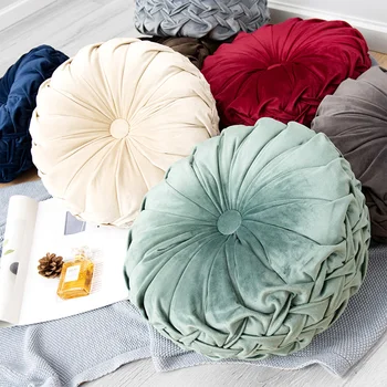 Диванная подушка в европейском стиле, роскошная бархатная подушка, плиссированная ткань, круглые коврики для сидения в виде тыквы ручной работы