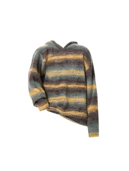 Женская мода, Свободный Классический вязаный свитер в полоску, Винтажные Офисные женские Пуловеры с капюшоном, Осенне-зимняя уличная одежда