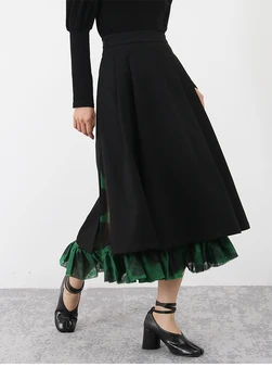 Женская модная Весенне-летняя сетчатая юбка в стиле пэчворк с разрезом, Женская осенне-зимняя базовая юбка для отдыха с высокой талией TB1405