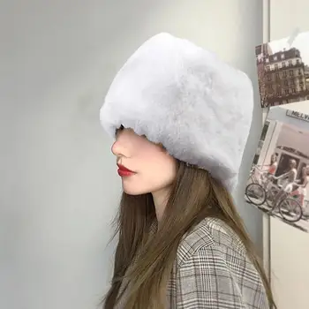 Женская толстая пушистая зимняя шапка из искусственного меха Beanie с плоским верхом и без полей в русском стиле для повседневной жизни