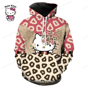 Женская толстовка, куртка, толстовка с капюшоном, женский комфортный пуловер с карманом и длинным рукавом, женский топ Hello Kitty, детская одежда