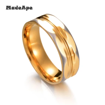 Женские кольца MadApe из нержавеющей стали цвета черного золота, 6 мм, модные многоугольные женские Мужские кольца для мужских и женских колец