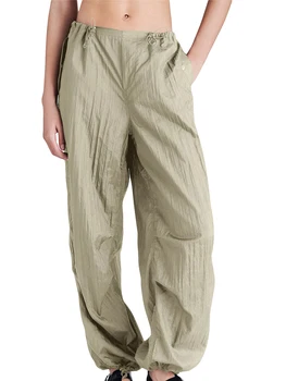 Женские повседневные мешковатые брюки-карго, однотонные брюки для бега трусцой с высокой талией, с карманами, спортивные брюки на завязках, винтажная уличная одежда