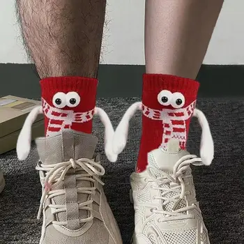 Женские спортивные носки, Рождественские удерживающие носки, Рождественские носки для пары с магнитным всасыванием, забавные большие глаза со снежинками для пар