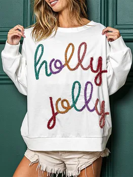 Женский весенне-осенний пуловер с буквенным рисунком, толстовка с длинным рукавом и круглым вырезом, свободные повседневные топы