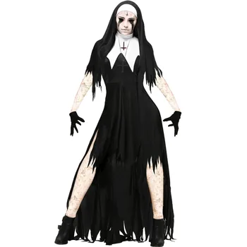Женский костюм на Хэллоуин, костюм монахини, костюмы для косплея, костюм вампира, Демона, Длинное платье с перекрестным принтом, праздничный костюм Vestidos