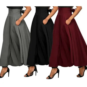 Женский темперамент, плиссированная юбка для пригородных поездок с высокой талией, однотонная повседневная юбка в пол-силуэта, модная свободная юбка в пол-силуэта