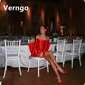Женское мини-платье из красного атласа Verngo, вырез лодочкой, длинные рукава, платья для выпускного вечера, простое вечернее платье с бантом, платья для вечеринки по случаю дня рождения