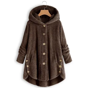 Женское плюшевое пальто Осень-зима, свободная теплая мягкая куртка Flurry, женская верхняя одежда с капюшоном на пуговицах, S-5XL