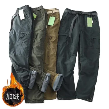 Зимние мужские уличные плюшевые водонепроницаемые и теплые брюки с множеством карманов Свободного покроя, повседневные брюки с прямой трубкой, S-6