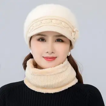 Зимняя шапка-шарф, комплект зимней вязаной шапки, набор гетр для шеи, уютный плюшевый берет с шарфом на флисовой подкладке, стильный женский теплый вязаный