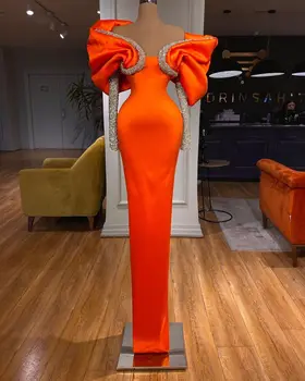 Искрящееся оранжевое вечернее платье с длинными рукавами, оборками, платья для выпускного вечера, блестки длиной до пола, Великолепные вечерние платья на заказ