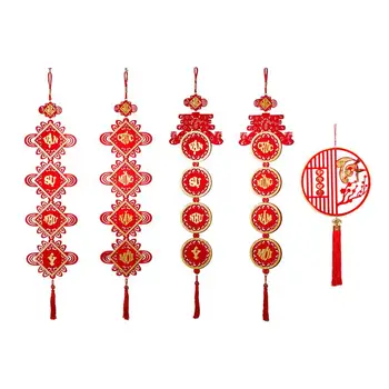 Китайский Новогодний куплет Новогодние украшения 3D-подвесная флокированная ткань Вьетнамское слово Китайский узел Подвесные дверные куплеты