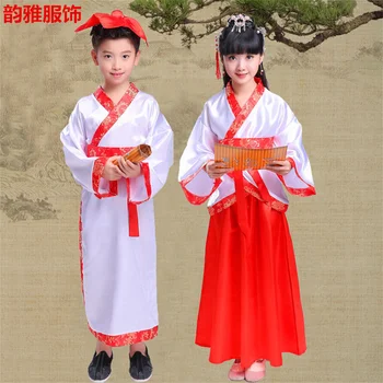 Китайское традиционное платье Hanfu Kids, комплект одежды для древнего фестиваля для мальчиков и девочек, платье для народных танцев с длинным рукавом