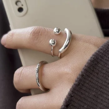 Кольца из стерлингового серебра 925 пробы для женщин, простое минималистичное ретро-кольцо с улыбкой, открытое кольцо на палец, Модная лента, Женская бижутерия в подарок