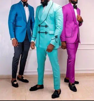 Комплекты мужских костюмов светло-голубого/синего / розового цвета, одежда для званого ужина, мужская свадебная одежда, блейзер, брюки с большим карманом, костюм Homme
