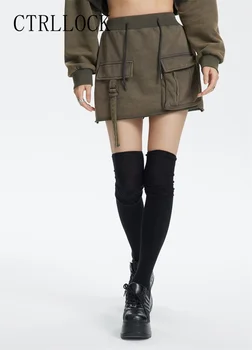 Короткая женская мини-юбка трапециевидной формы CTRLLOCK Techwear с высокой талией, тактические юбки с карманами на ремешках