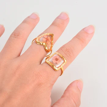 Креативное изысканное кольцо с розовым цветком из нержавеющей стали для женщин Золотого цвета с геометрическим отверстием Кольца на палец Модные Ювелирные изделия Подарки